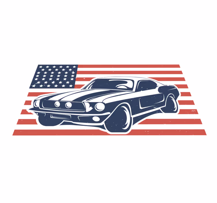 Ameriška zastava in avtomobil Vinilna preproga za najstnike - TenStickers