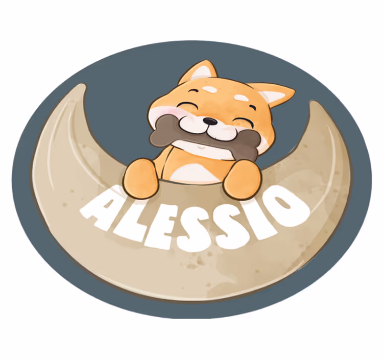 Puppy with bone and name vinilne preproge z vzorci - TenStickers