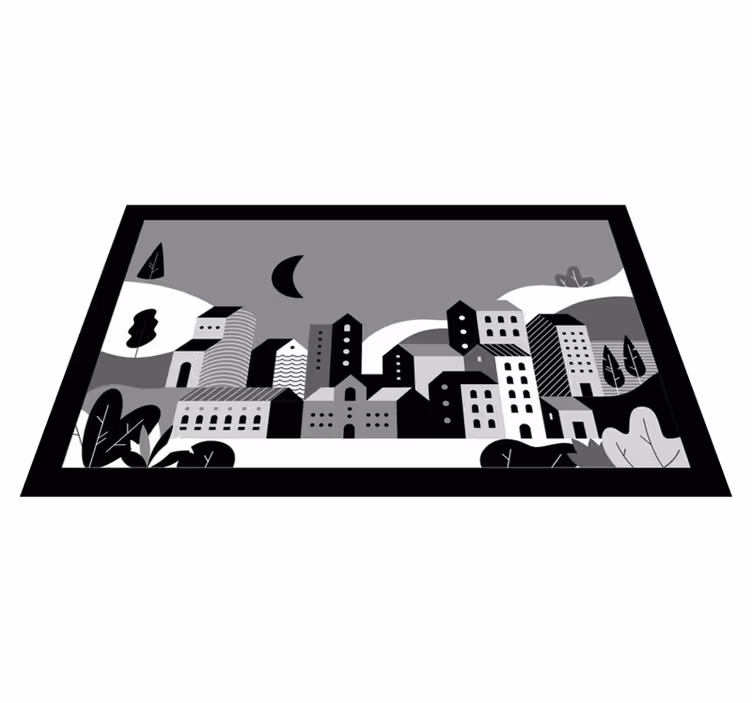 Mestna pokrajina črno-bela sodobne vinilne preproge - TenStickers