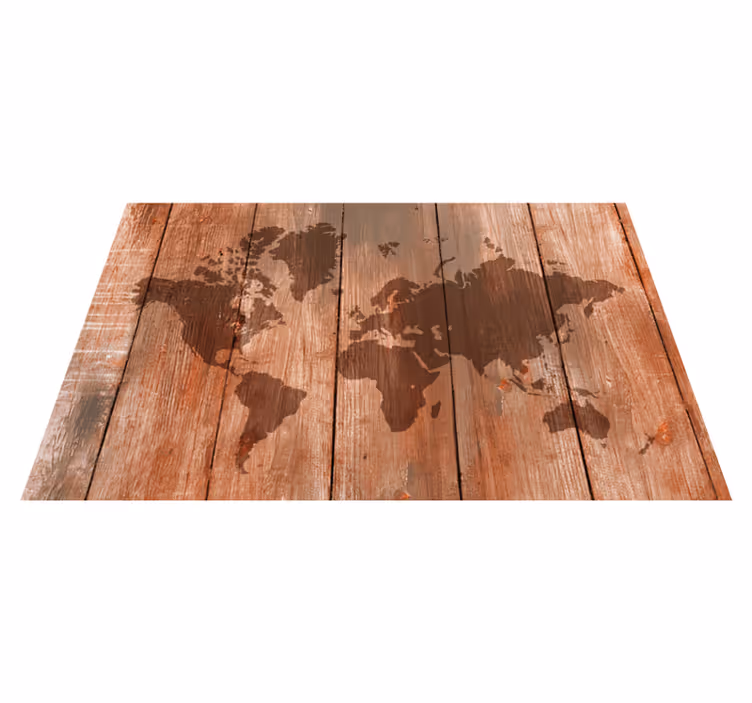 Wooden map effect vinilna preproga z zemljevidom sveta - TenStickers