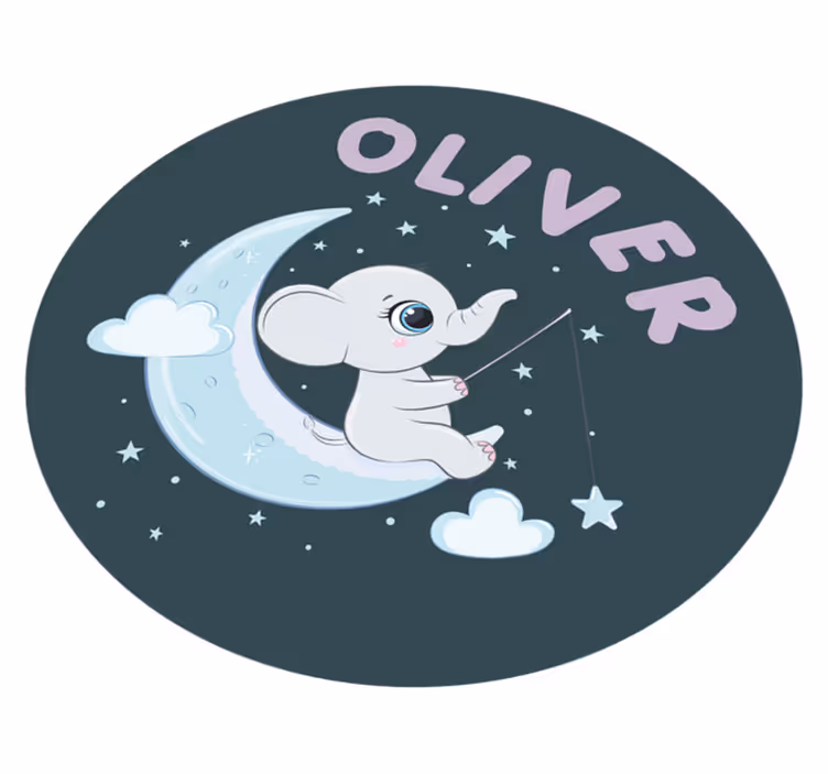 Slon na luni z imenom Vinilna preproga za dojenčke - TenStickers