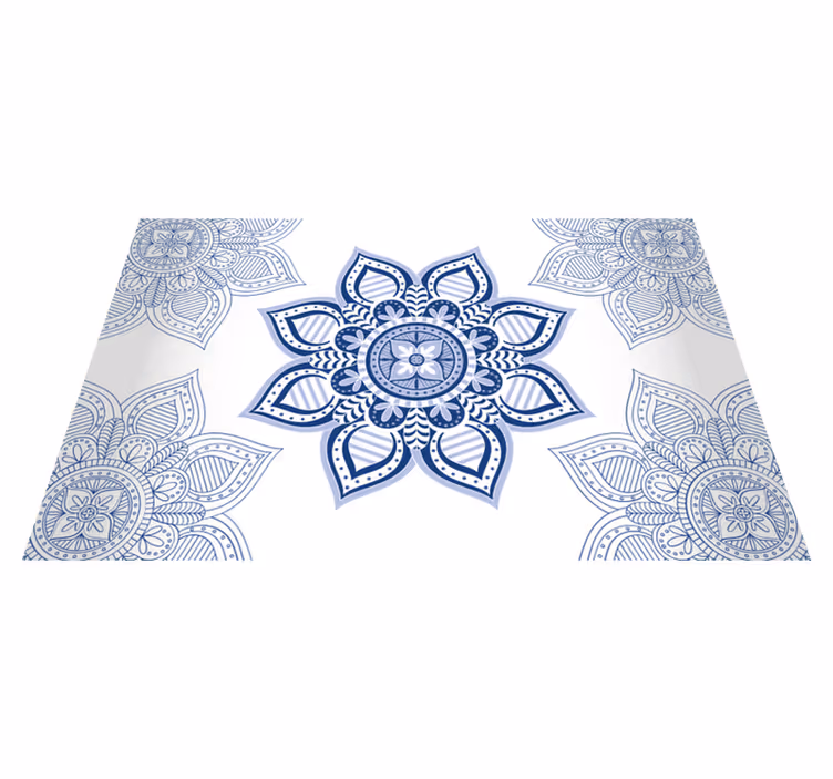 Zapleten modri cvetlični Vinilna preproga mandala - TenStickers