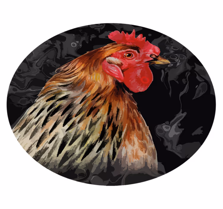 Večbarvni petelin na črni okrogli preprogi - TenStickers