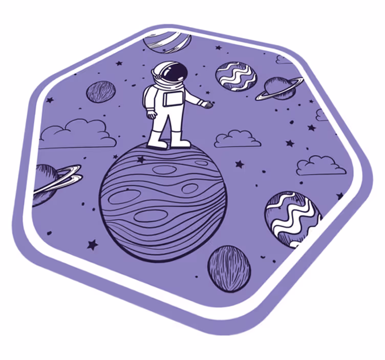 Astronavt risba s spalnico podstavki za planete - TenStickers