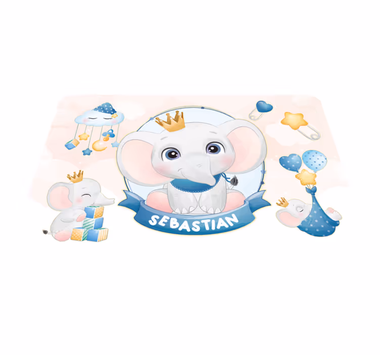 Okronani slonji soigralec Vinilna preproga z imeni - TenStickers