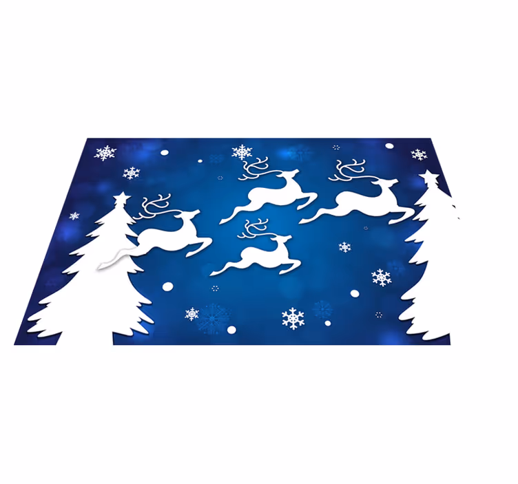 Reindeer letijo na modrem ozadju Božična vinilna preproga - TenStickers