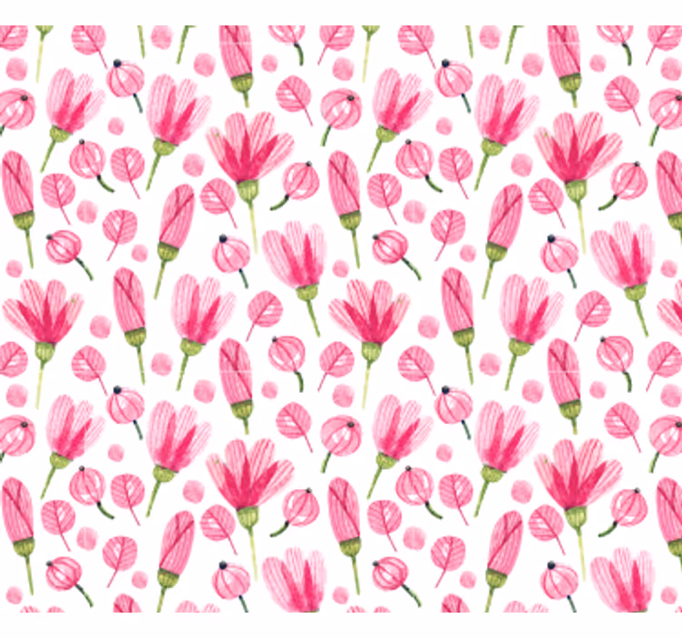 Pink flowers pattern tapeta za dnevno sobo - TenStickers