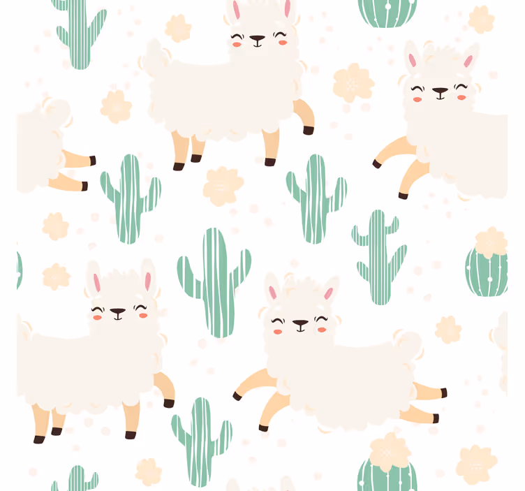 Cute watercolor llamas with cactus tapeta z vzorci - TenStickers