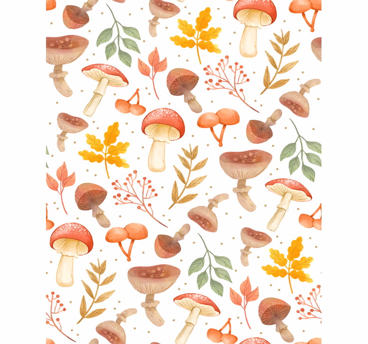 Hand painted mushroom pattern tapeta z vzorci - TenStickers
