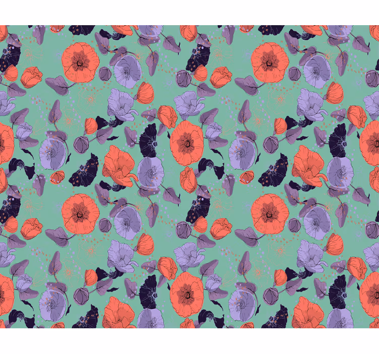 Blue and red poppies tapeta z motivom vrtnice - TenStickers