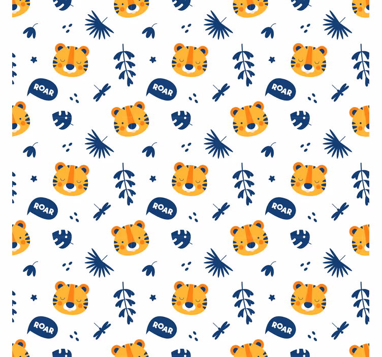 Tiger cub head and dragonfly pattern tapeta z živalmi - TenStickers