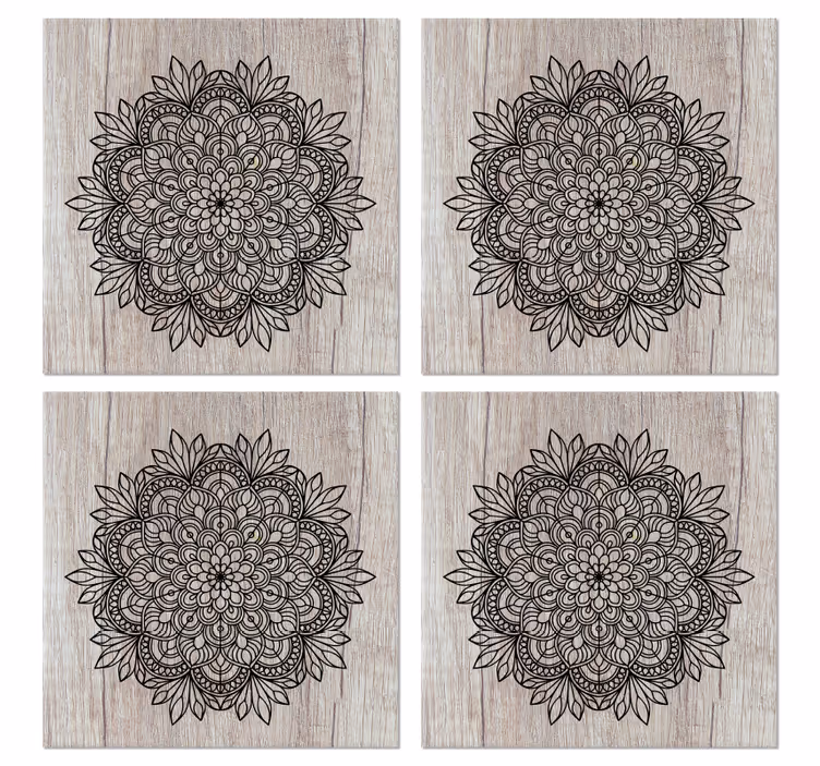 Tapeta z vzorcem ploščic črna mandala na lesu - TenStickers