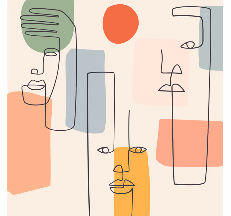 Geometrijski zidni papir minimalistična umetnost s obrazi - TenStickers