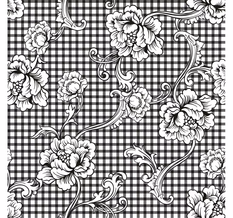 Black and white vintage gingham pattern tapeta - TenStickers
