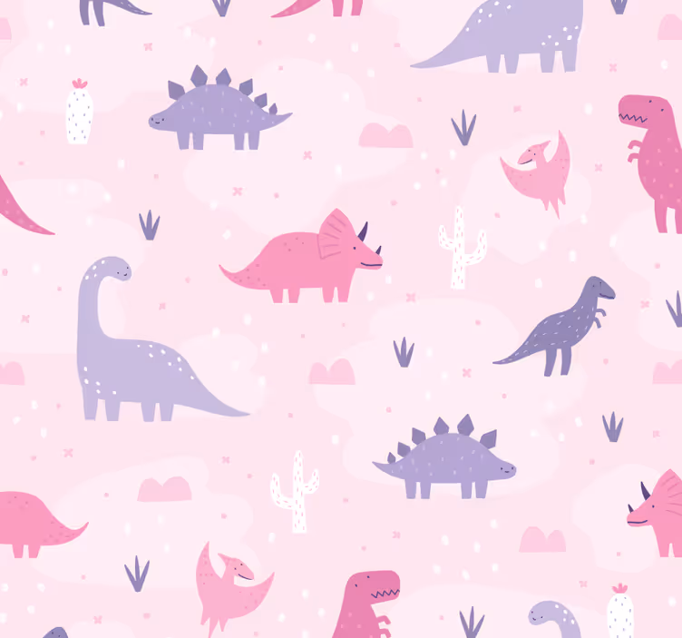 Tapeta z dinozavri na roza ozadju - TenStickers
