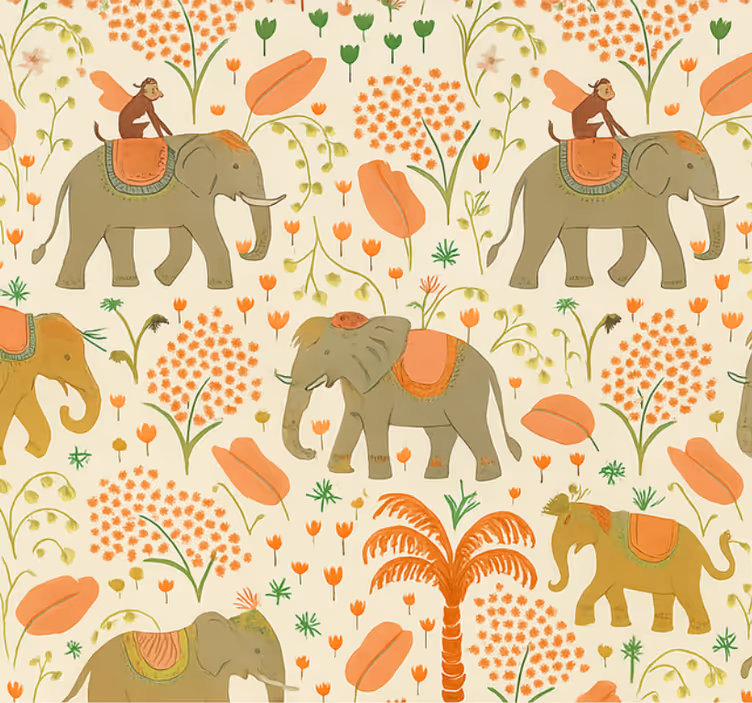 Tapeta za glavno spalnico safari z indijskimi sloni - TenStickers