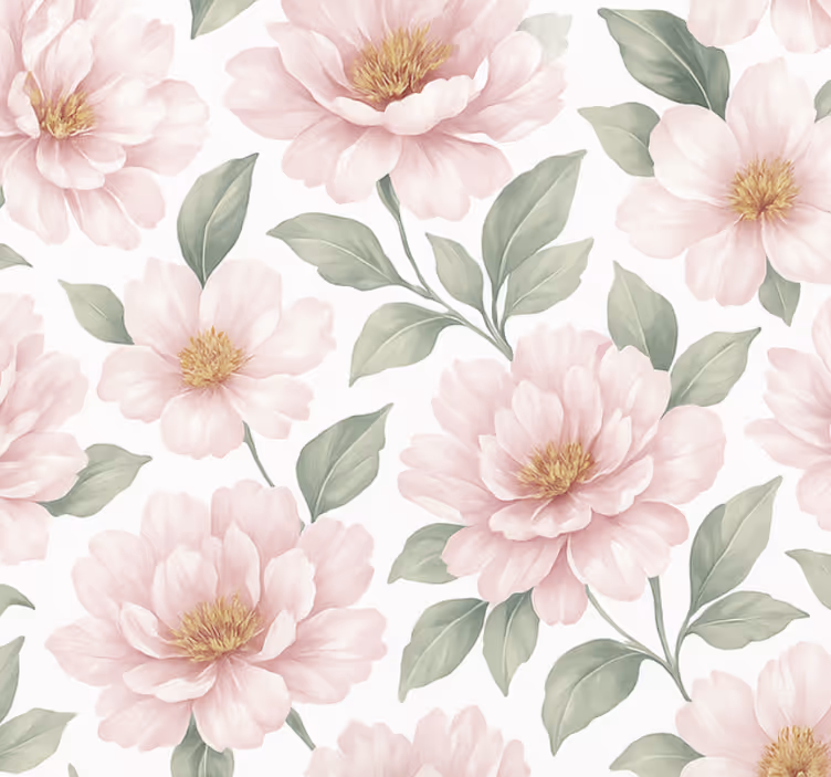 Tapeta za dnevno sobo pastelna cvetlica peonija - TenStickers