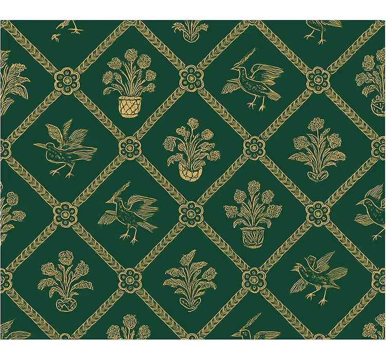 Tapeta za glavno spalnico elegantni zeleni in zlat vzorec - TenStickers