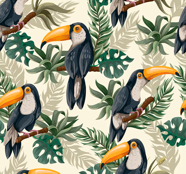 Gozd tapeta džungle toucan - TenStickers