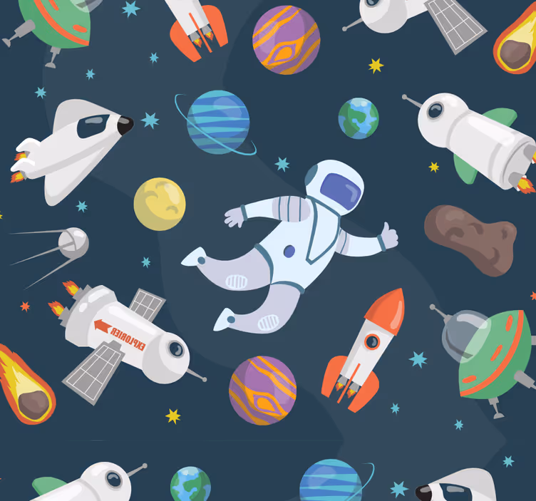 Risanke vesoljske otroške tapeta - TenStickers