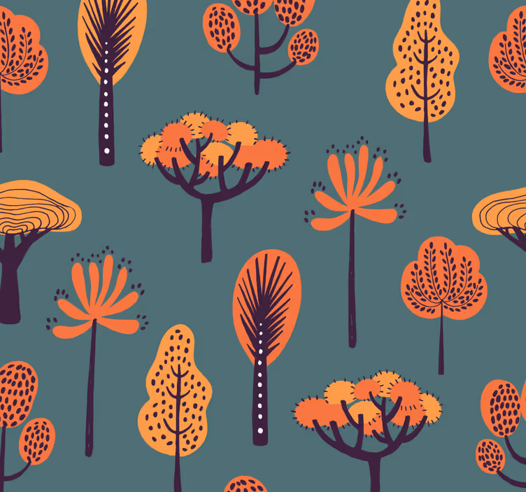 Stilizirani botanični motivi tapeta z motivom drevesa - TenStickers
