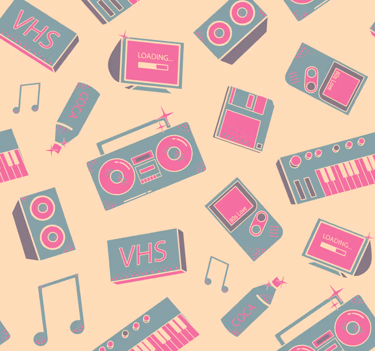 Retro glasbeni vzorec Drugo vintage tapeta - TenStickers