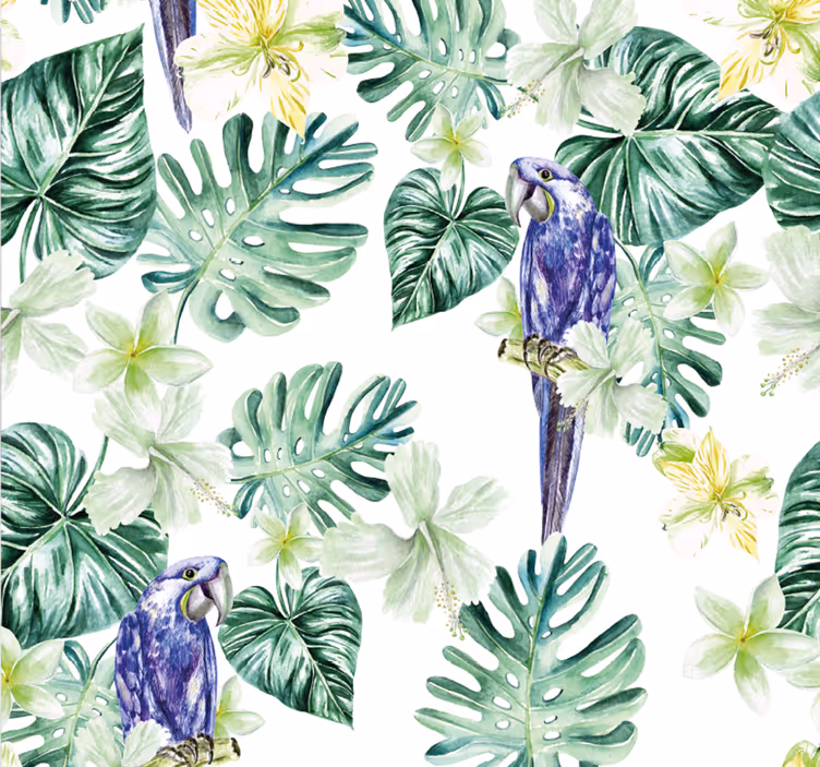Flora tropske papige ozadje s papagaji - TenStickers