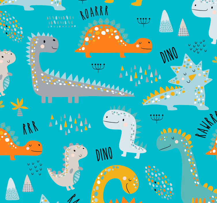 Dinozavri z tapeta drevesnega besedila - TenStickers