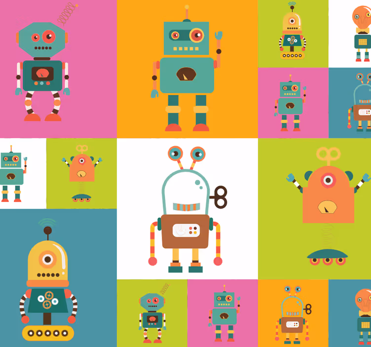Zabavni roboti tapeta za otroške spalnice - TenStickers