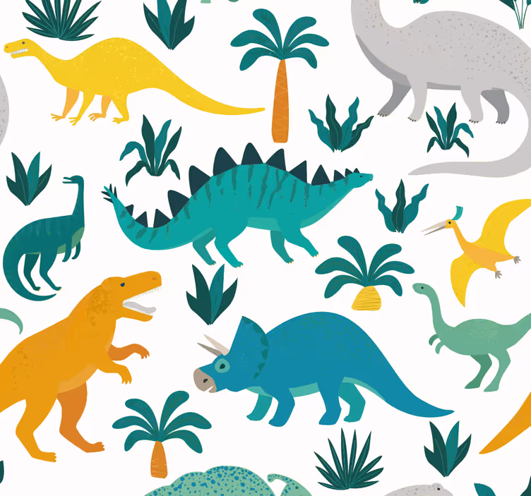Dinozavri z drevesi otroška tapeta - TenStickers
