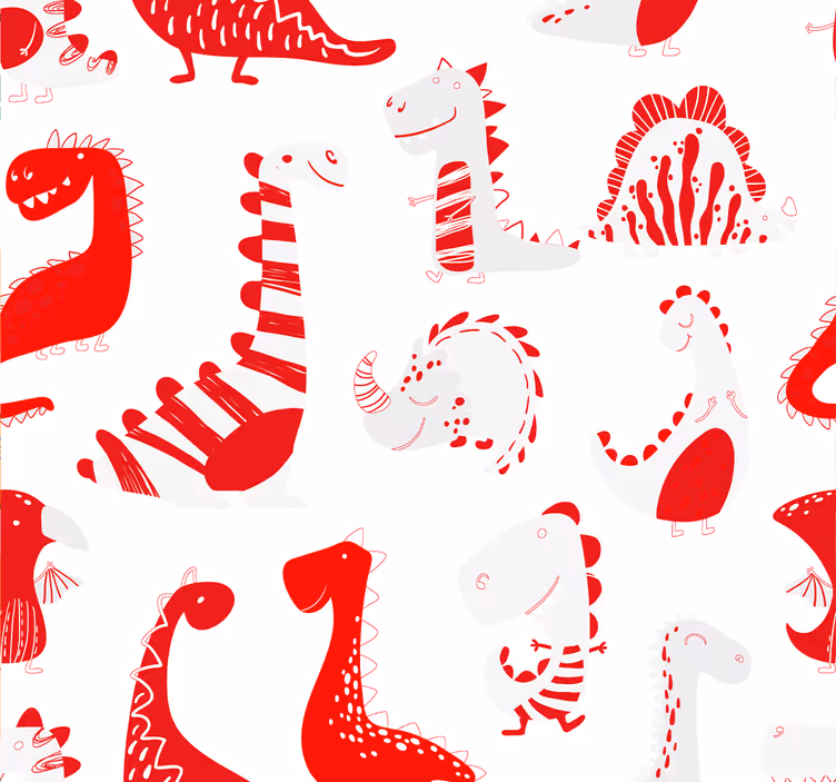 Dinozavri rdeče skice otroška tapeta - TenStickers