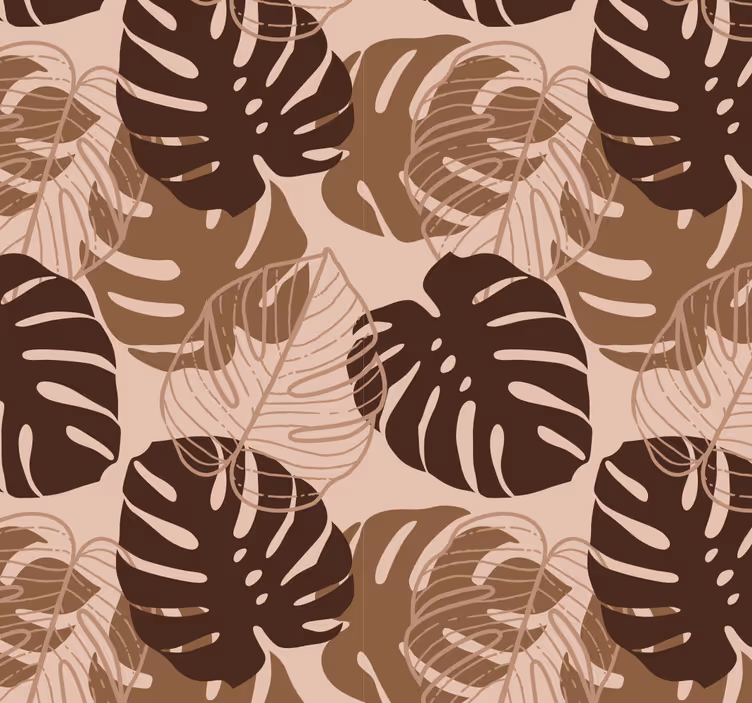 Rjave tone tapeta listov monstera deliciosa - TenStickers