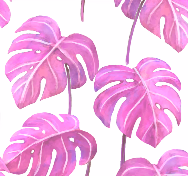 Roza pobarvane tapeta listov monstera - TenStickers