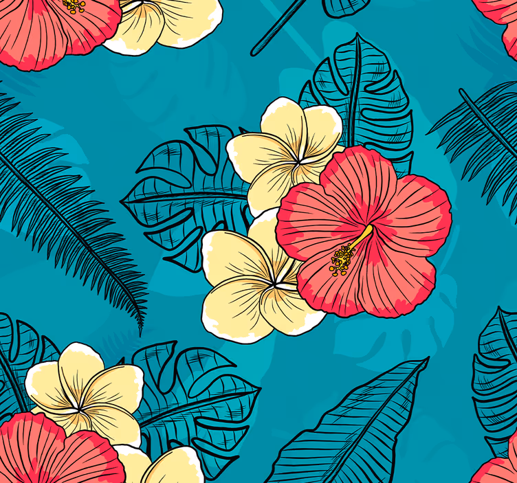 Vzorec tropskega hibiskusa tapeta z motivom vrtnice - TenStickers