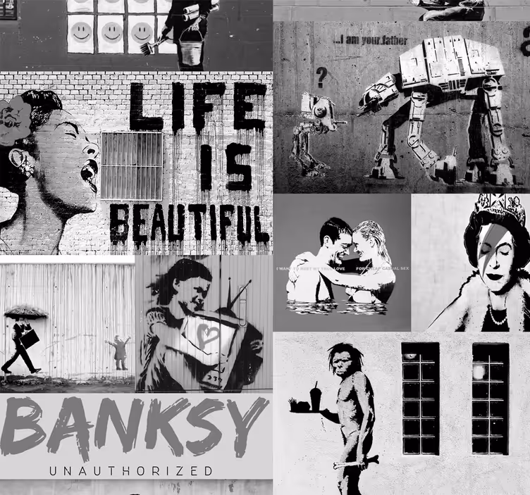 Umetniške tapeta banky - sivi kolaž - TenStickers