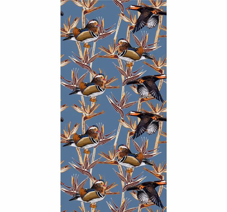 Barvit motiv z vejami Tapeta z motivi ptic - TenStickers