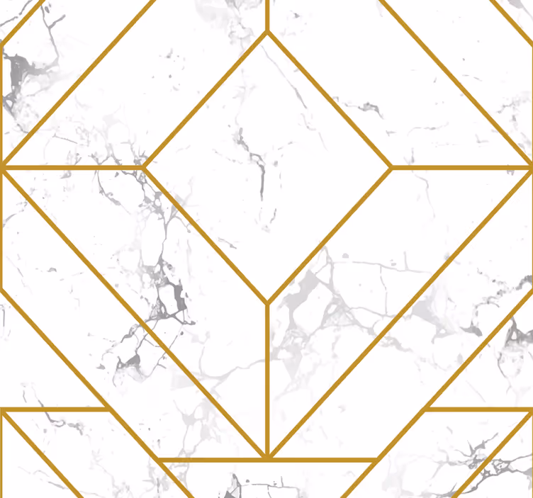Zlata in bela geometrija Dnevna soba tapeta - TenStickers