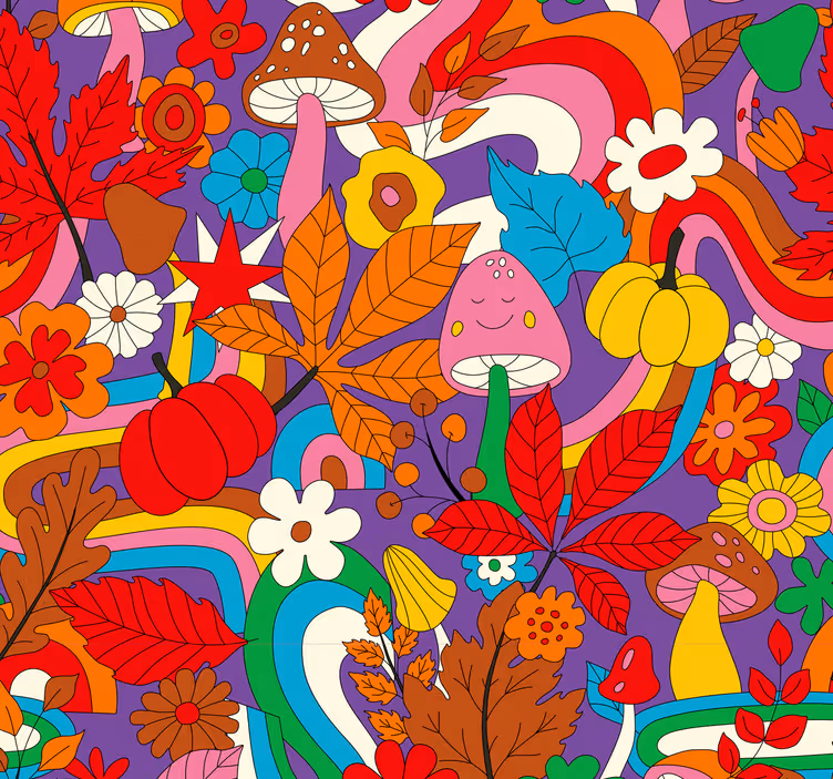 Retro barvito psihedelični vzorec cvetlični ornamentalni zidni pa - TenStickers