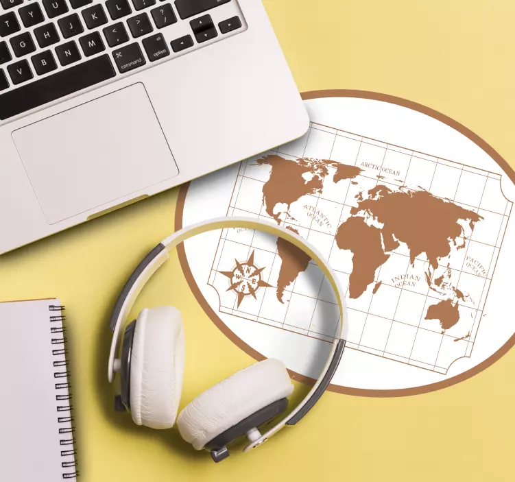 Okrogla podloga za miško z zemljevidom belega sveta - TenStickers