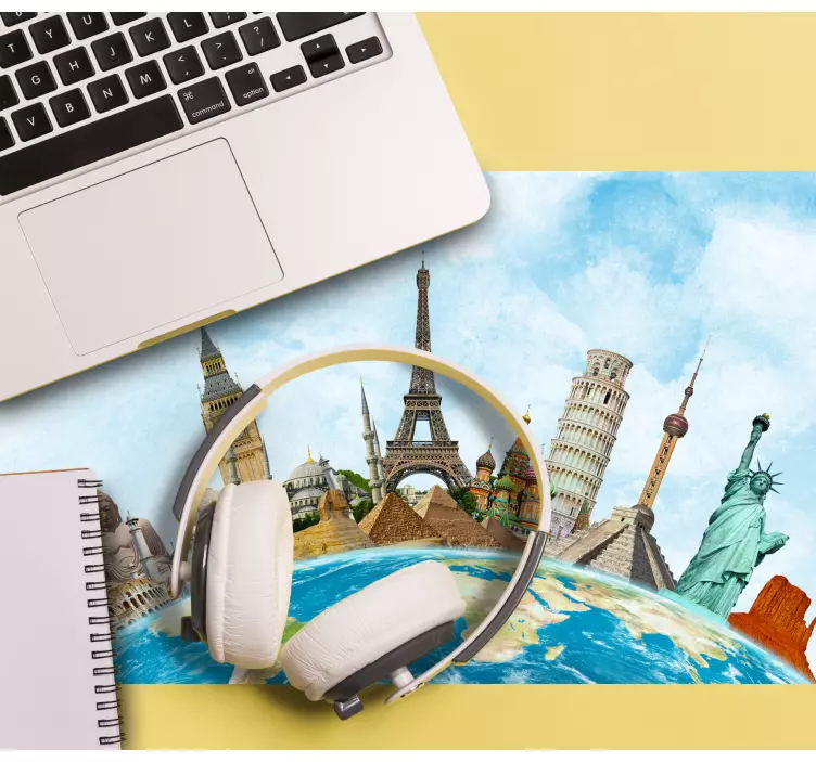 Svetovno znani spomeniki zemljevid miške - TenStickers