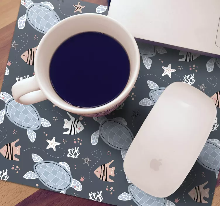 želva in ribe pod vodno miško - TenStickers