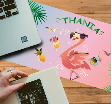 Risani flamingo z imenom podloga za miške po meri - TenStickers