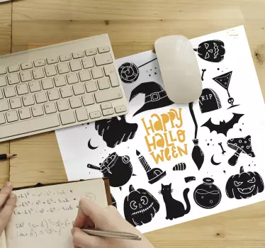 Vesela noč čarovnic črni logotipi izvirna podloga za miško - TenStickers