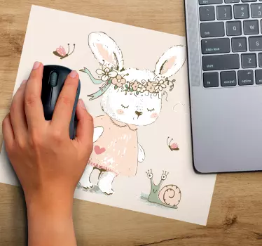 Zajček z rožami modra podloga za miško z vzorcem 80-ih - TenStickers