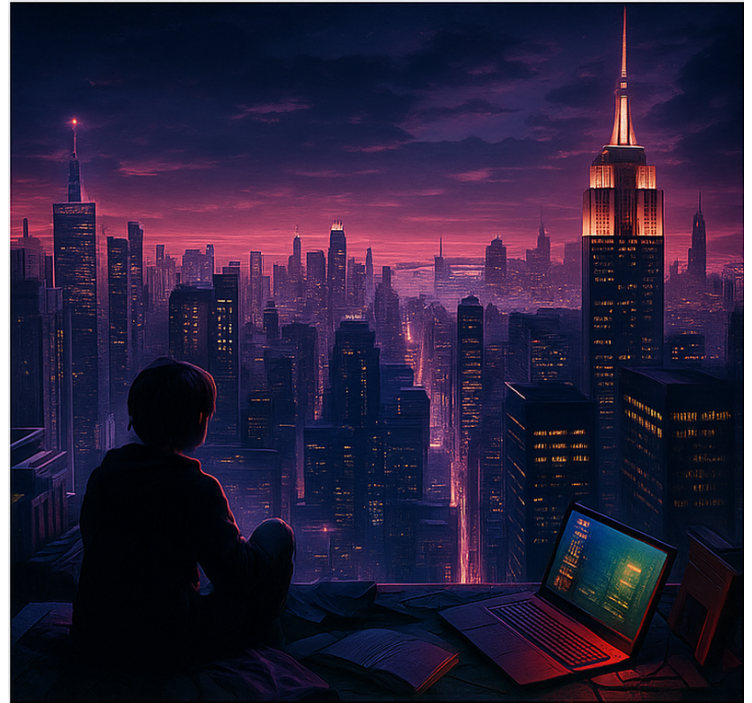 Futuristični pogled igralca v skyscaperu geek senčilo - TenStickers