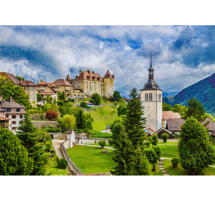 Rolo zavesa za dnevno sobo srednjeveško mesto gruyères - TenStickers
