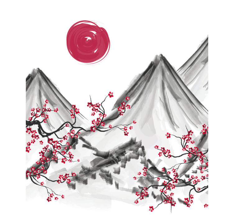 Japonski slog rdeče sončno slikanje - TenStickers