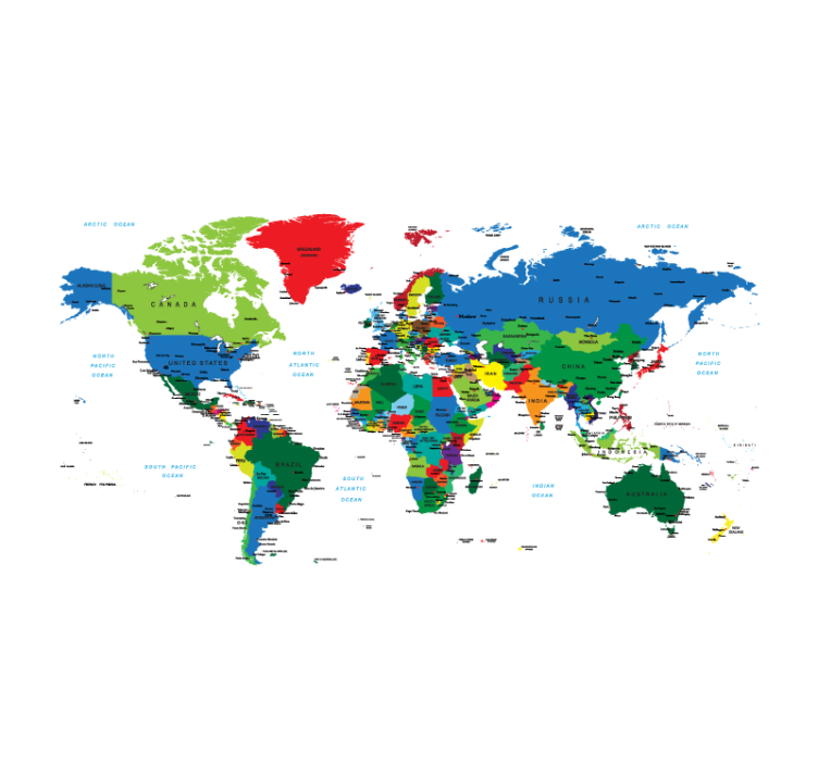 Politična kartografija svetovni zemljevid rolo zavesa - TenStickers