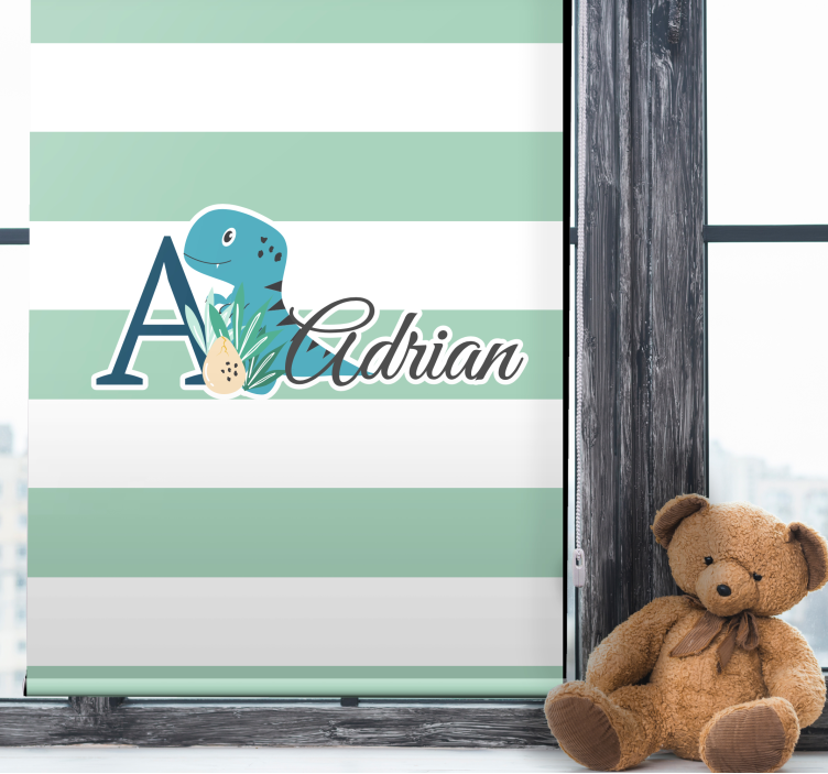 črtasti dinozaver z imenom otroška rolo senčila - TenStickers