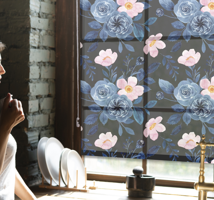 Modri cvetlični motiv cvetje in rastline senčilo - TenStickers